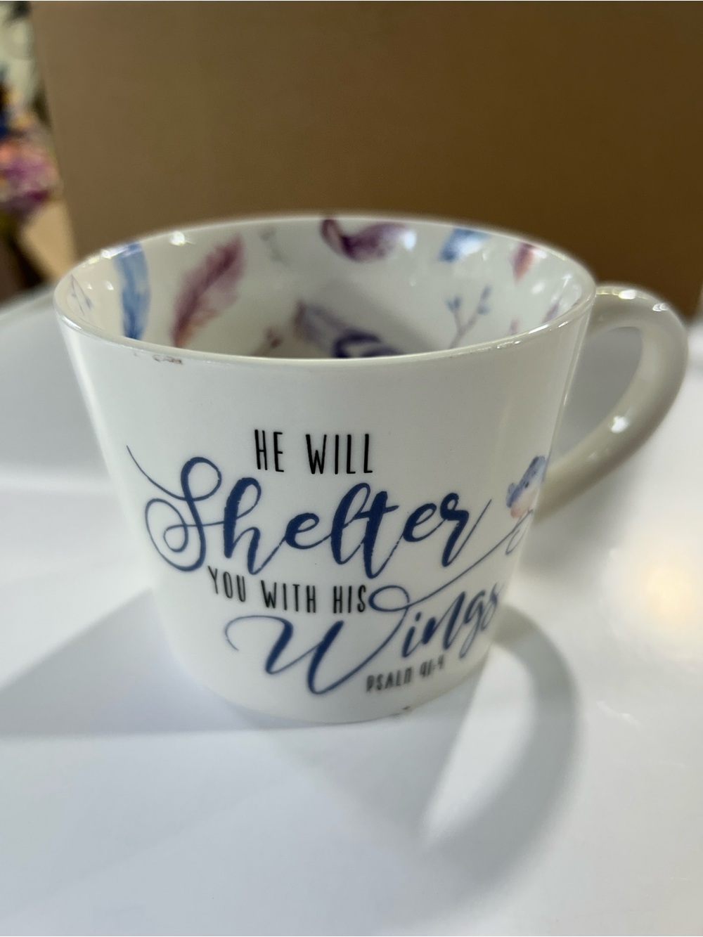 Inspirational White Ceramic Mug with Blue Script